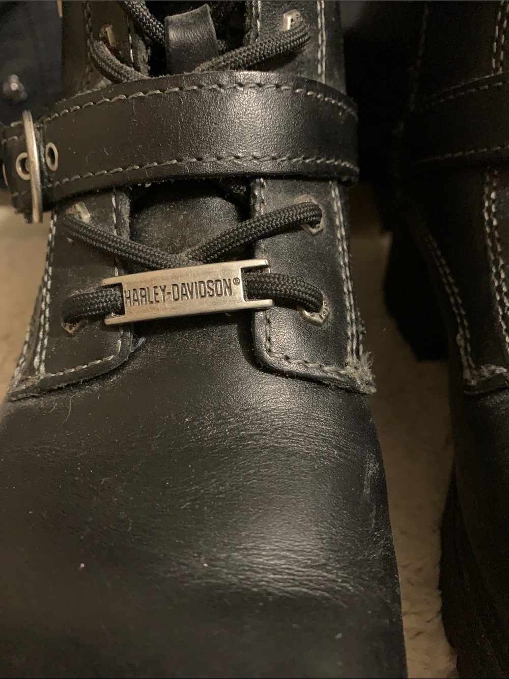 Harley-Davidson Black Leather Lace-Up Moto Harness Boots - Picture 8 of 14